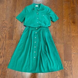 Hammells British clothing brand green skirt and blouse set button up shirt